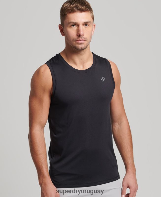 uy Superdry hombres correr chaleco negro DT2N8Z5396 ropa
