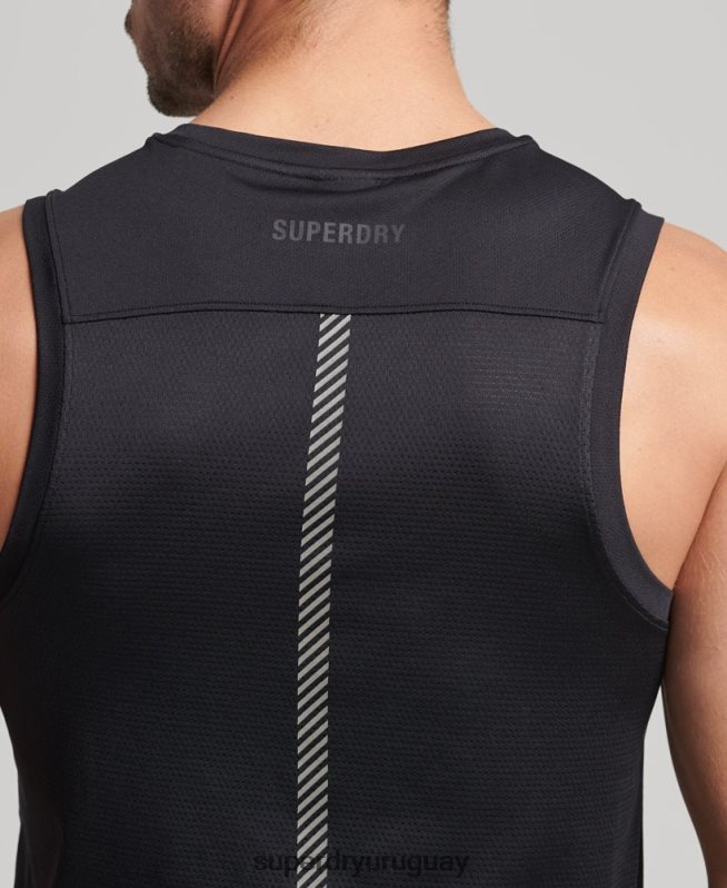 uy Superdry hombres correr chaleco negro DT2N8Z5396 ropa