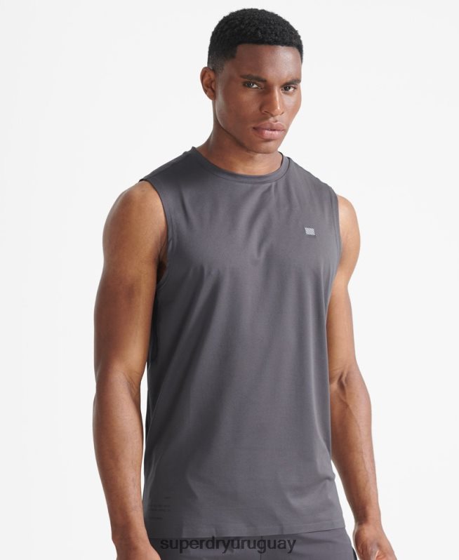 uy Superdry hombres parte superior del chaleco de tren gris oscuro DT2N8Z1434 ropa
