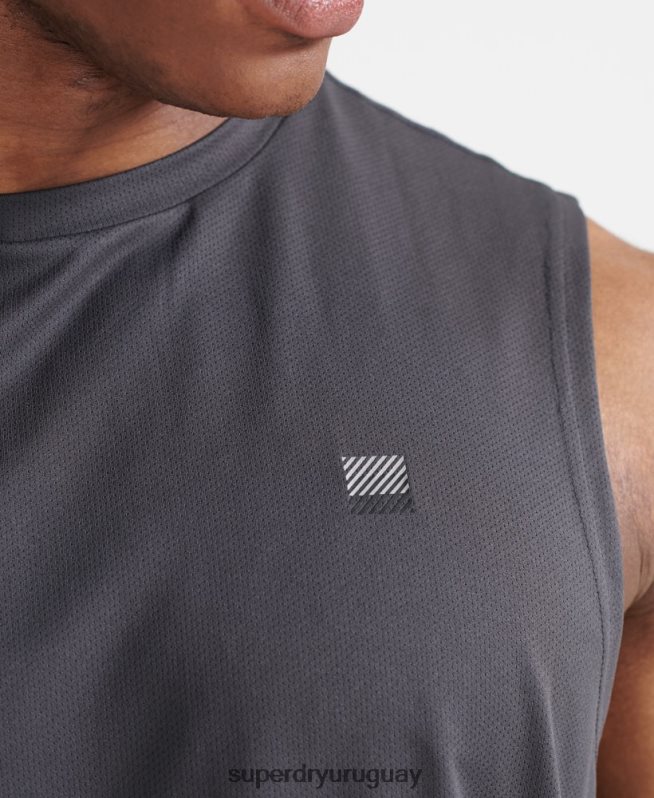 uy Superdry hombres parte superior del chaleco de tren gris oscuro DT2N8Z1434 ropa