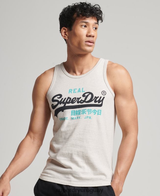 uy Superdry hombres top sin mangas con logo vintage crema DT2N8Z1453 ropa