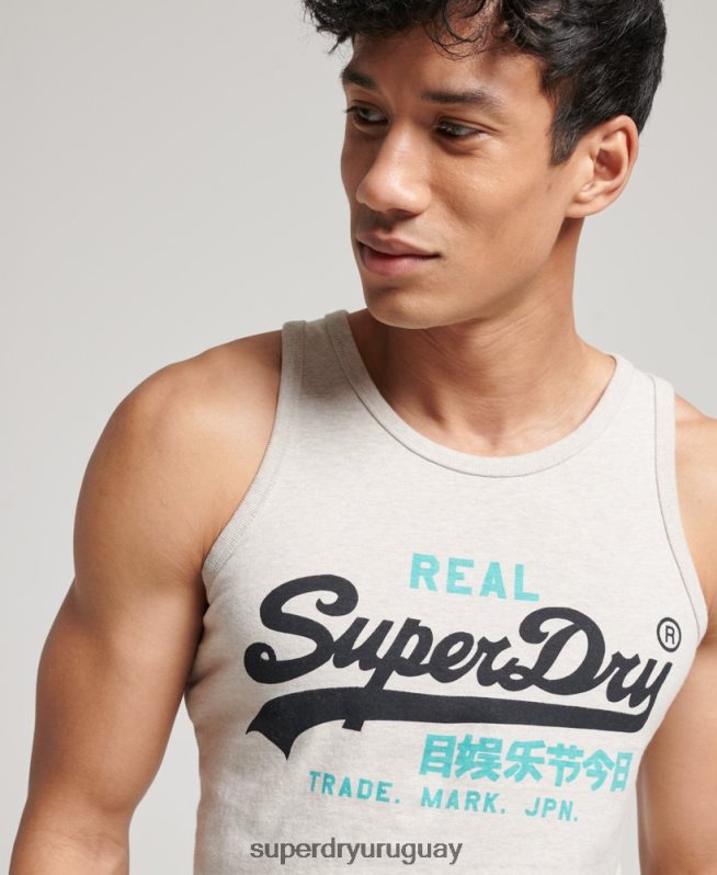 uy Superdry hombres top sin mangas con logo vintage crema DT2N8Z1453 ropa