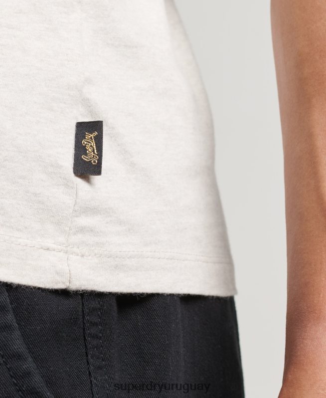 uy Superdry hombres top sin mangas con logo vintage crema DT2N8Z1453 ropa