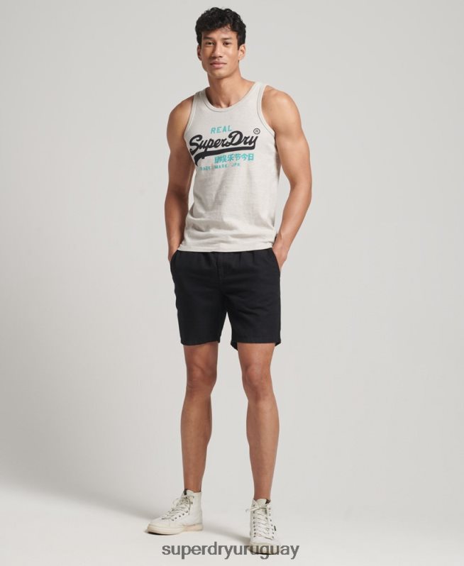 uy Superdry hombres top sin mangas con logo vintage crema DT2N8Z1453 ropa