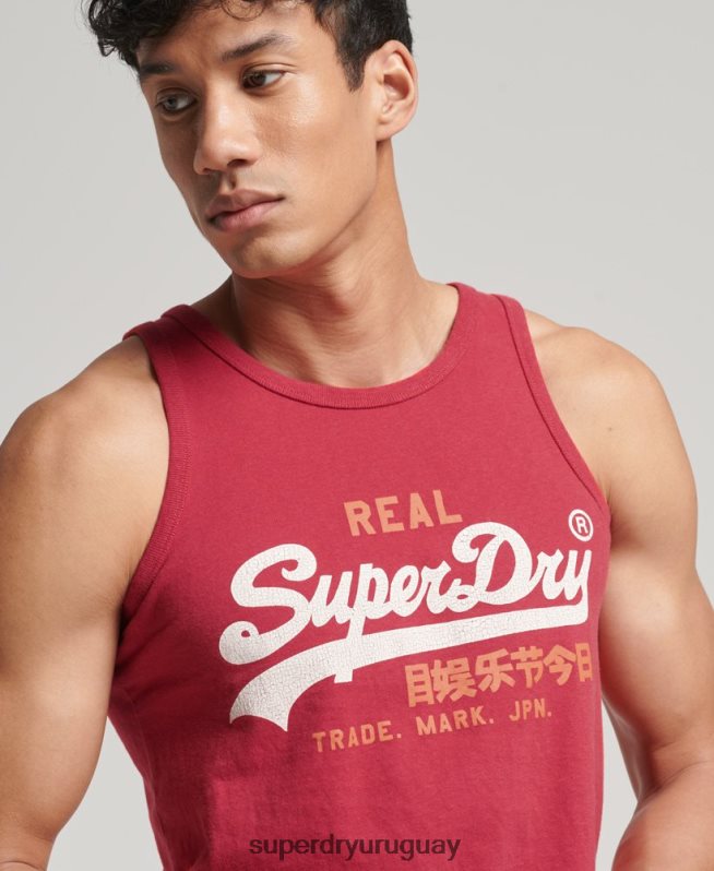 uy Superdry hombres top sin mangas con logo vintage rojo DT2N8Z1448 ropa