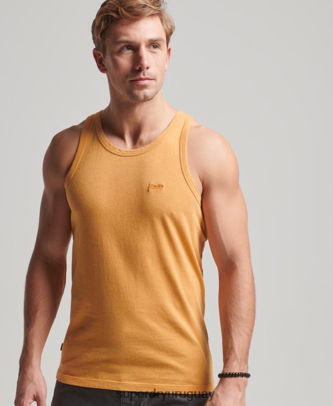 uy Superdry hombres top sin mangas de algodón orgánico con logo vintage amarillo DT2N8Z1517 ropa