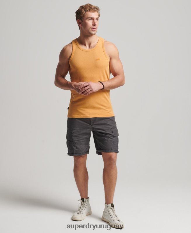 uy Superdry hombres top sin mangas de algodón orgánico con logo vintage amarillo DT2N8Z1517 ropa