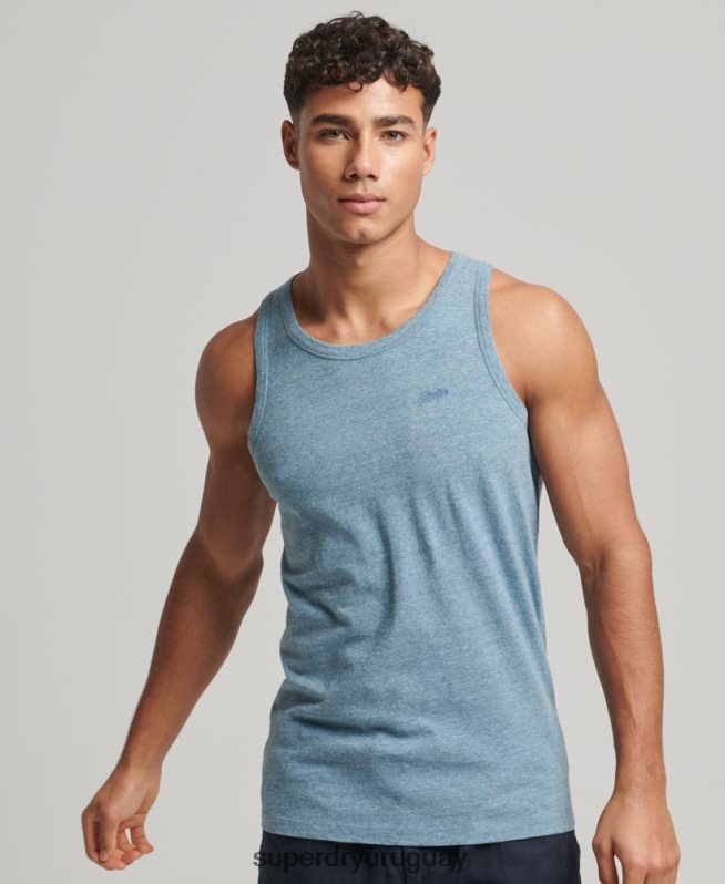 uy Superdry hombres top sin mangas de algodón orgánico con logo vintage azul DT2N8Z1482 ropa