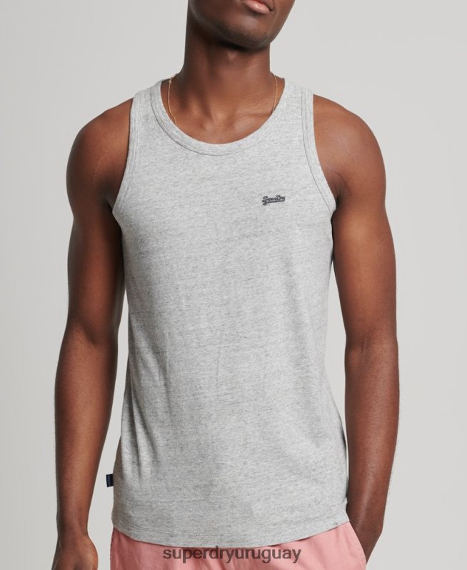 uy Superdry hombres top sin mangas de algodón orgánico con logo vintage gris DT2N8Z1493 ropa
