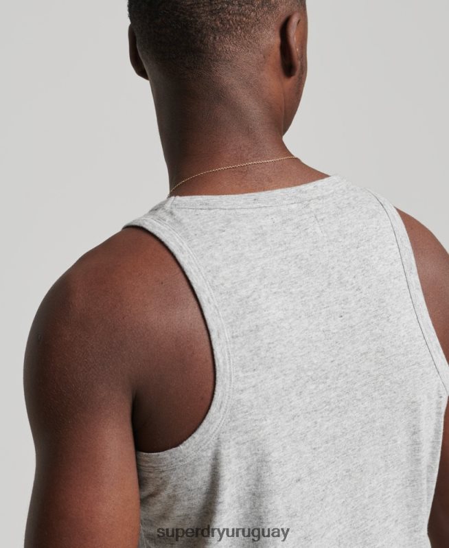 uy Superdry hombres top sin mangas de algodón orgánico con logo vintage gris DT2N8Z1493 ropa