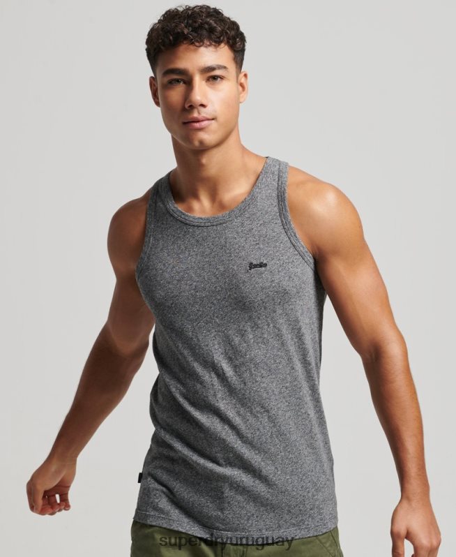 uy Superdry hombres top sin mangas de algodón orgánico con logo vintage gris oscuro DT2N8Z1502 ropa