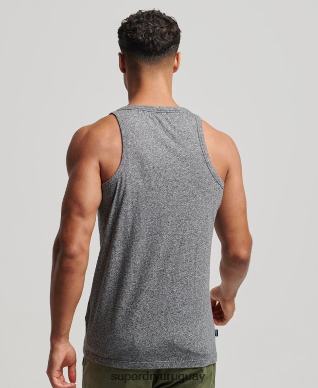 uy Superdry hombres top sin mangas de algodón orgánico con logo vintage gris oscuro DT2N8Z1502 ropa