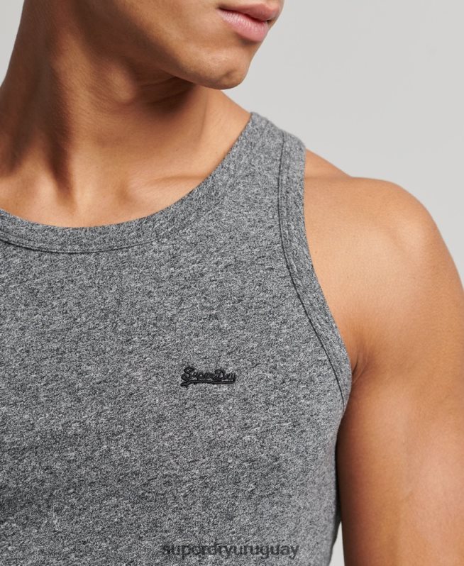 uy Superdry hombres top sin mangas de algodón orgánico con logo vintage gris oscuro DT2N8Z1502 ropa