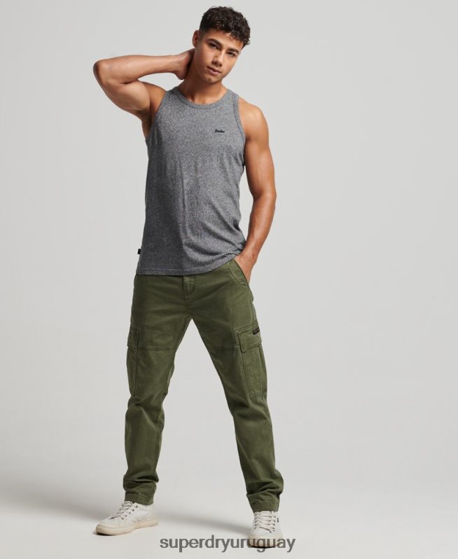 uy Superdry hombres top sin mangas de algodón orgánico con logo vintage gris oscuro DT2N8Z1502 ropa