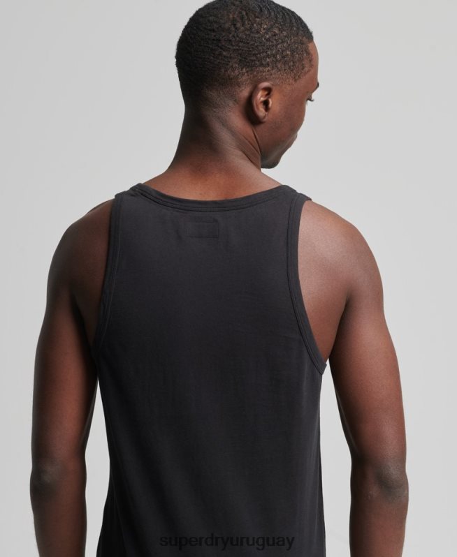 uy Superdry hombres top sin mangas de algodón orgánico con logo vintage negro DT2N8Z1500 ropa