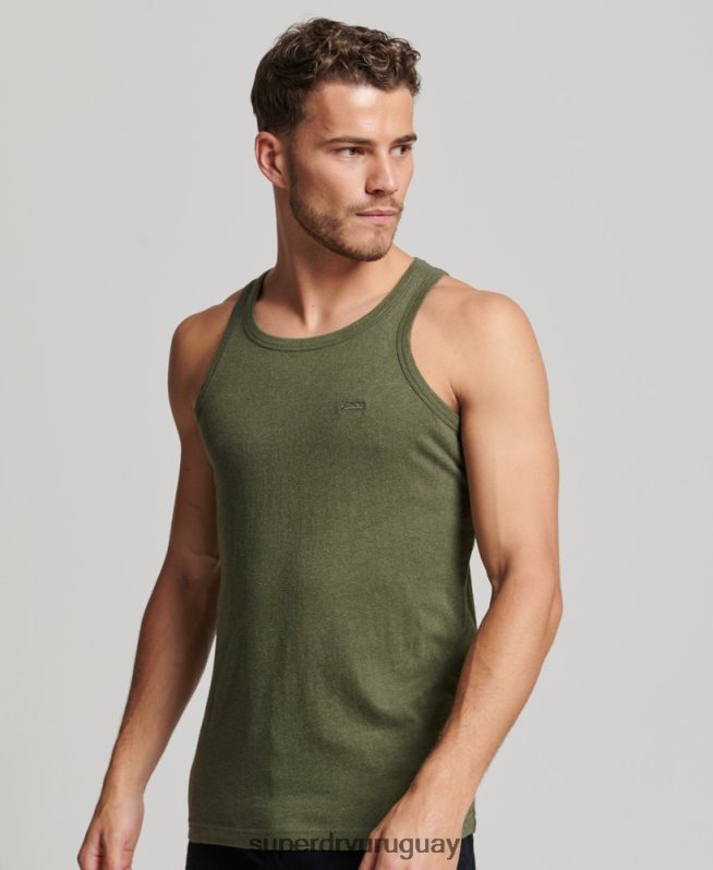 uy Superdry hombres top sin mangas de algodón orgánico con logo vintage verde DT2N8Z1472 ropa