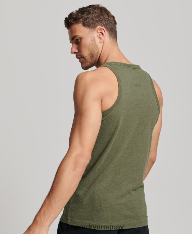 uy Superdry hombres top sin mangas de algodón orgánico con logo vintage verde DT2N8Z1472 ropa