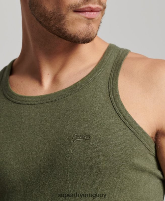 uy Superdry hombres top sin mangas de algodón orgánico con logo vintage verde DT2N8Z1472 ropa