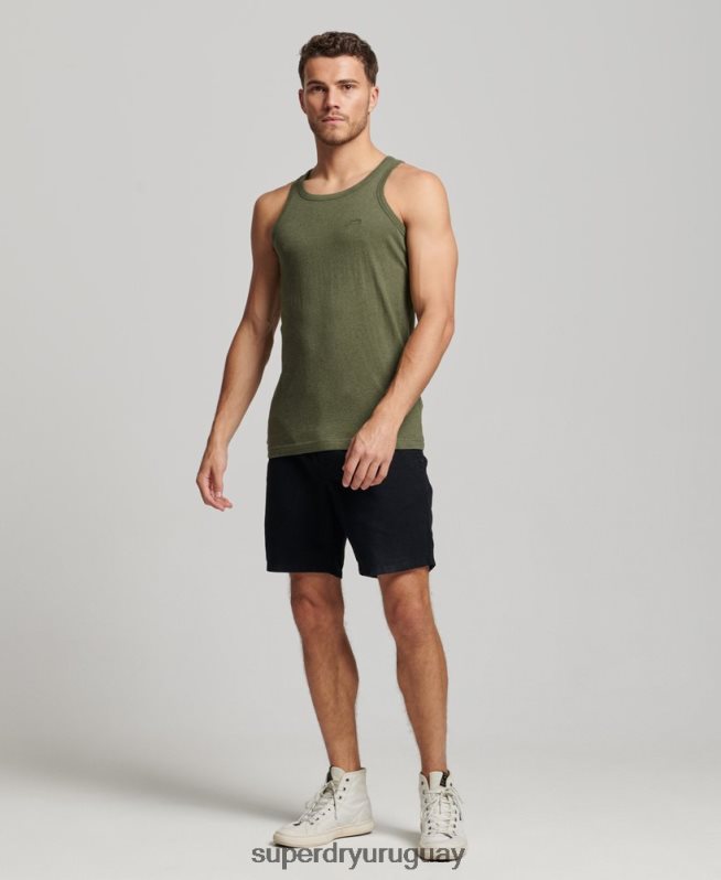 uy Superdry hombres top sin mangas de algodón orgánico con logo vintage verde DT2N8Z1472 ropa