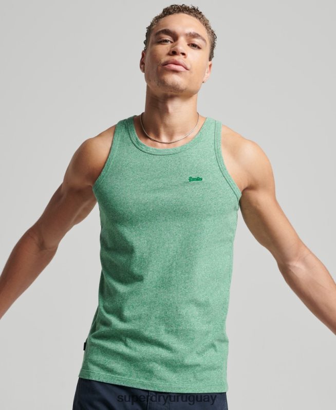 uy Superdry hombres top sin mangas de algodón orgánico con logo vintage verde DT2N8Z1535 ropa