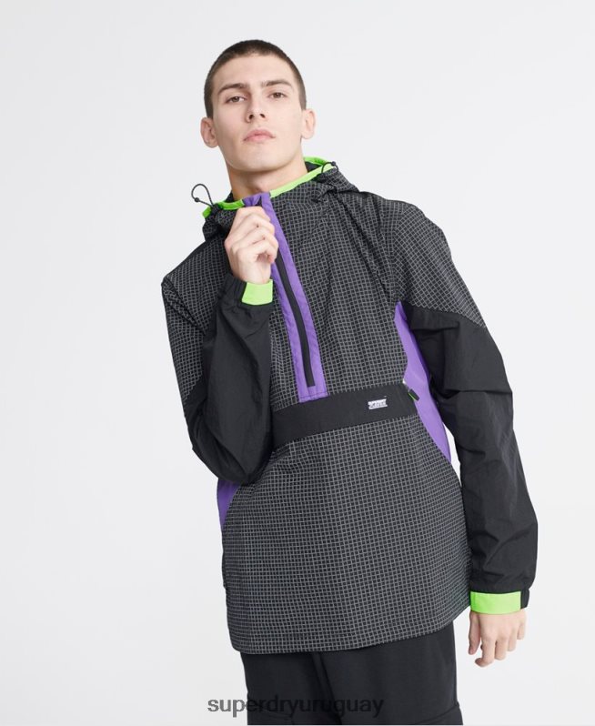 uy Superdry hombres cagoule superior de neón de la ciudad negro DT2N8Z4792 ropa