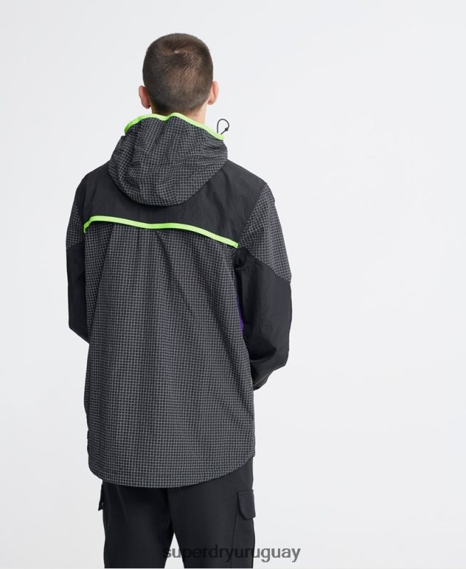 uy Superdry hombres cagoule superior de neón de la ciudad negro DT2N8Z4792 ropa