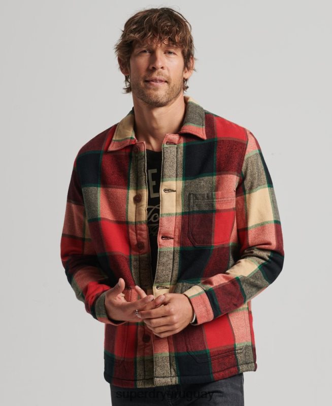 uy Superdry hombres camisa de cuadros utilitarios rojo DT2N8Z4716 ropa