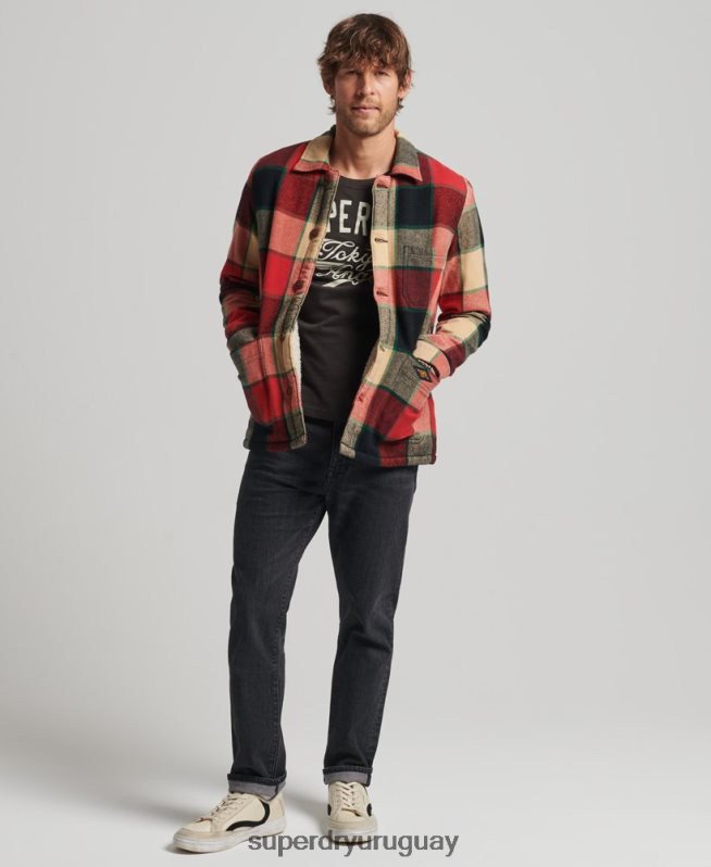 uy Superdry hombres camisa de cuadros utilitarios rojo DT2N8Z4716 ropa