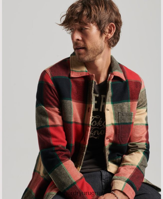 uy Superdry hombres camisa de cuadros utilitarios rojo DT2N8Z4716 ropa