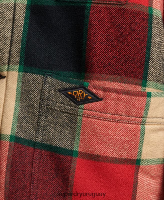 uy Superdry hombres camisa de cuadros utilitarios rojo DT2N8Z4716 ropa