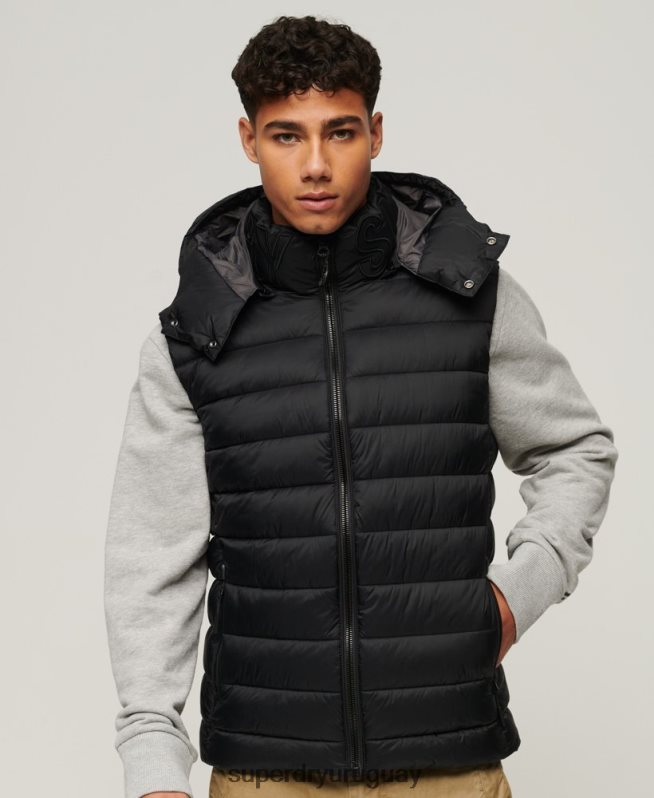 uy Superdry hombres chaleco acolchado clásico con capucha negro DT2N8Z1052 ropa