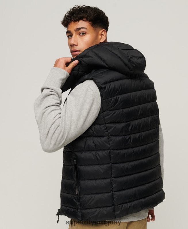 uy Superdry hombres chaleco acolchado clásico con capucha negro DT2N8Z1052 ropa