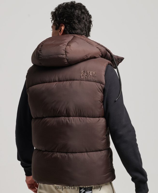 uy Superdry hombres chaleco acolchado corto touchline marrón DT2N8Z958 ropa