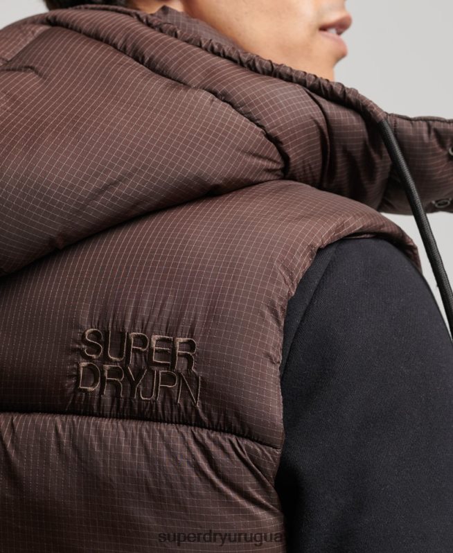 uy Superdry hombres chaleco acolchado corto touchline marrón DT2N8Z958 ropa