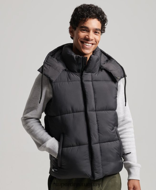 uy Superdry hombres chaleco acolchado corto touchline negro DT2N8Z1032 ropa