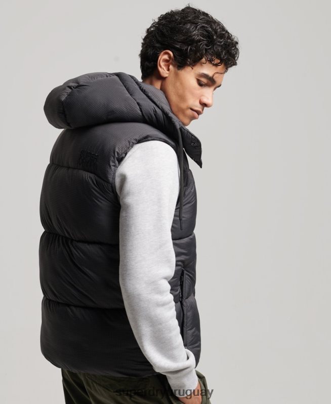 uy Superdry hombres chaleco acolchado corto touchline negro DT2N8Z1032 ropa