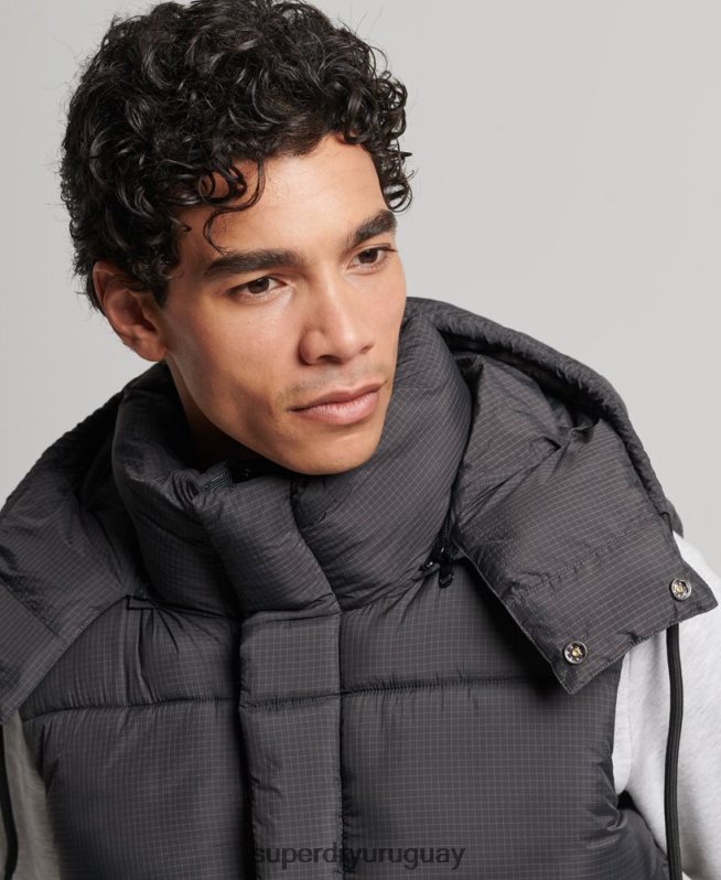 uy Superdry hombres chaleco acolchado corto touchline negro DT2N8Z1032 ropa
