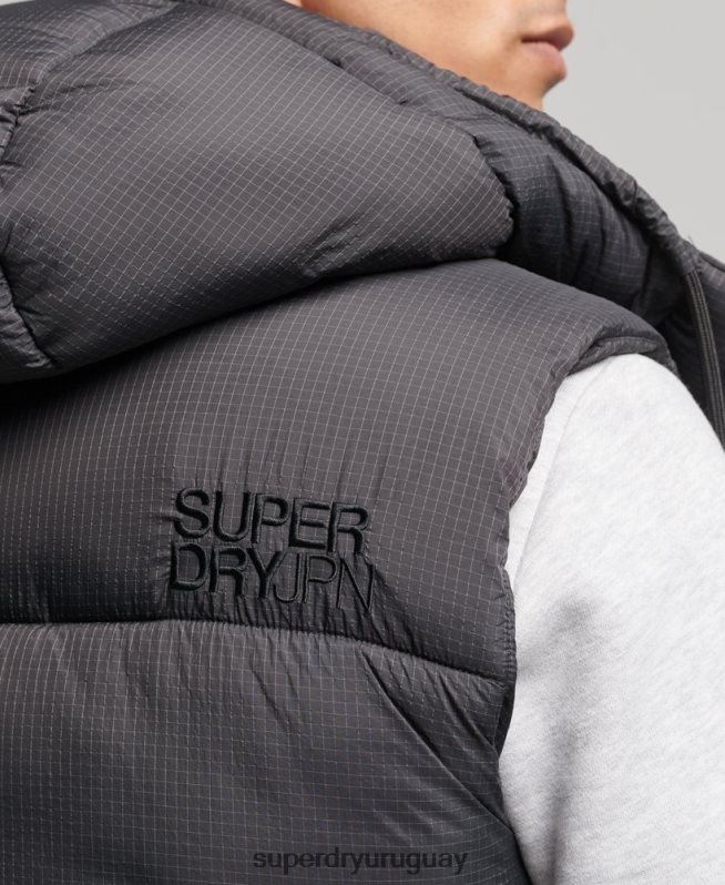 uy Superdry hombres chaleco acolchado corto touchline negro DT2N8Z1032 ropa