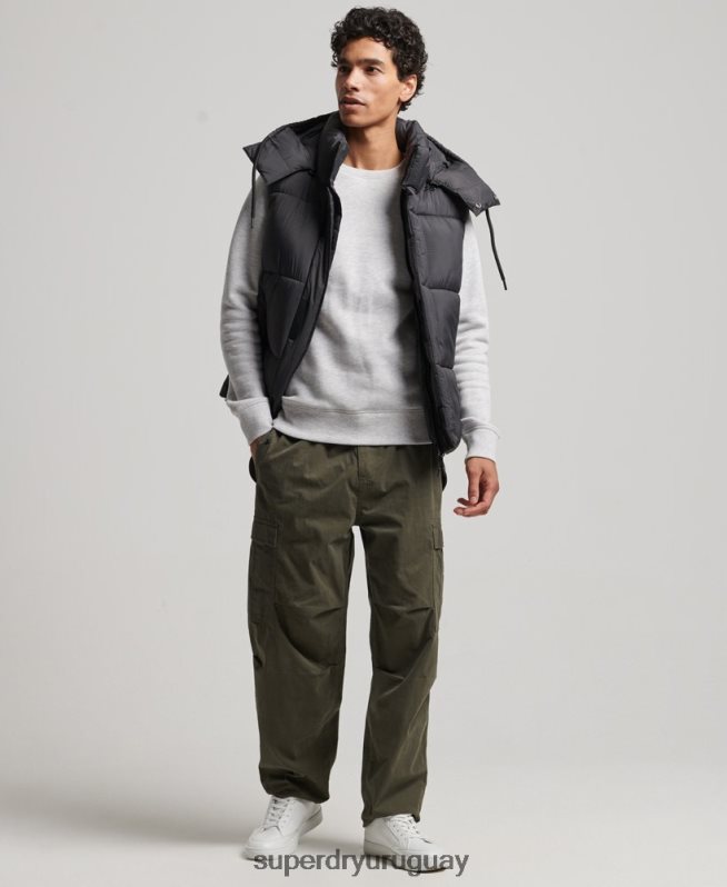 uy Superdry hombres chaleco acolchado corto touchline negro DT2N8Z1032 ropa