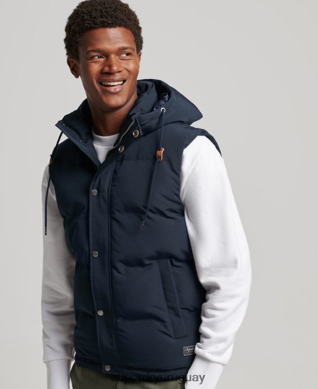 uy Superdry hombres chaleco acolchado everest con capucha Armada DT2N8Z1024 ropa