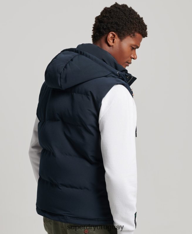 uy Superdry hombres chaleco acolchado everest con capucha Armada DT2N8Z1024 ropa