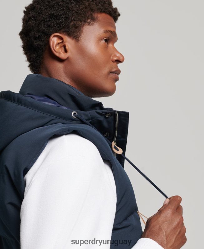 uy Superdry hombres chaleco acolchado everest con capucha Armada DT2N8Z1024 ropa
