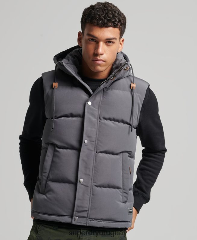 uy Superdry hombres chaleco acolchado everest con capucha gris oscuro DT2N8Z963 ropa
