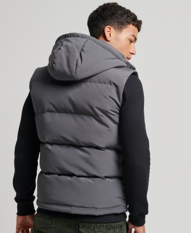 uy Superdry hombres chaleco acolchado everest con capucha gris oscuro DT2N8Z963 ropa