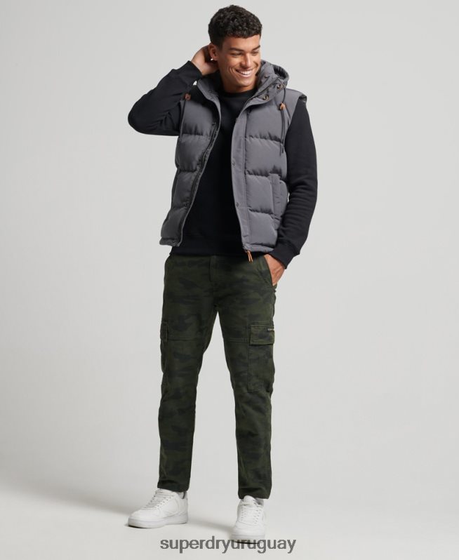 uy Superdry hombres chaleco acolchado everest con capucha gris oscuro DT2N8Z963 ropa