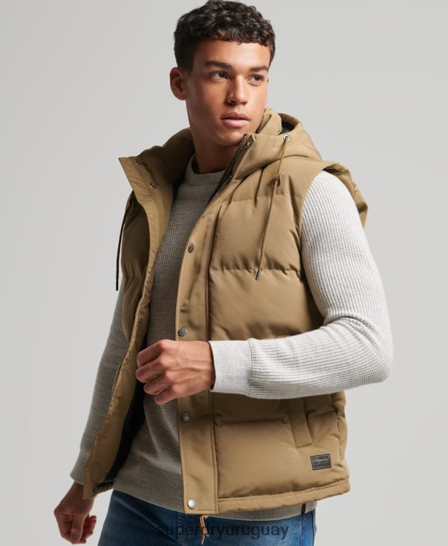 uy Superdry hombres chaleco acolchado everest con capucha marrón DT2N8Z1065 ropa