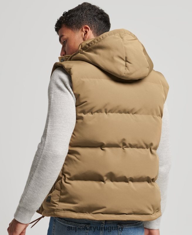 uy Superdry hombres chaleco acolchado everest con capucha marrón DT2N8Z1065 ropa