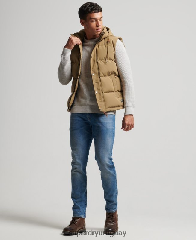 uy Superdry hombres chaleco acolchado everest con capucha marrón DT2N8Z1065 ropa