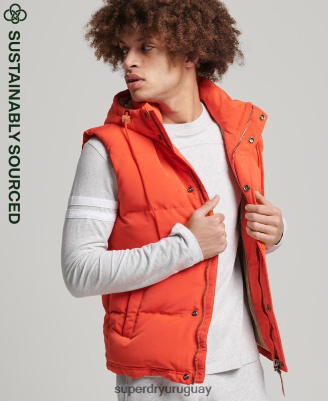 uy Superdry hombres chaleco acolchado everest con capucha naranja DT2N8Z4460 ropa