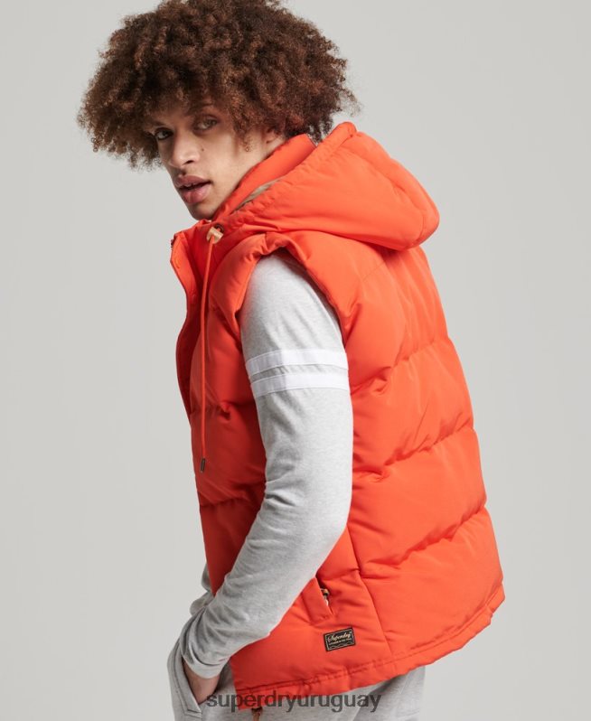 uy Superdry hombres chaleco acolchado everest con capucha naranja DT2N8Z4460 ropa
